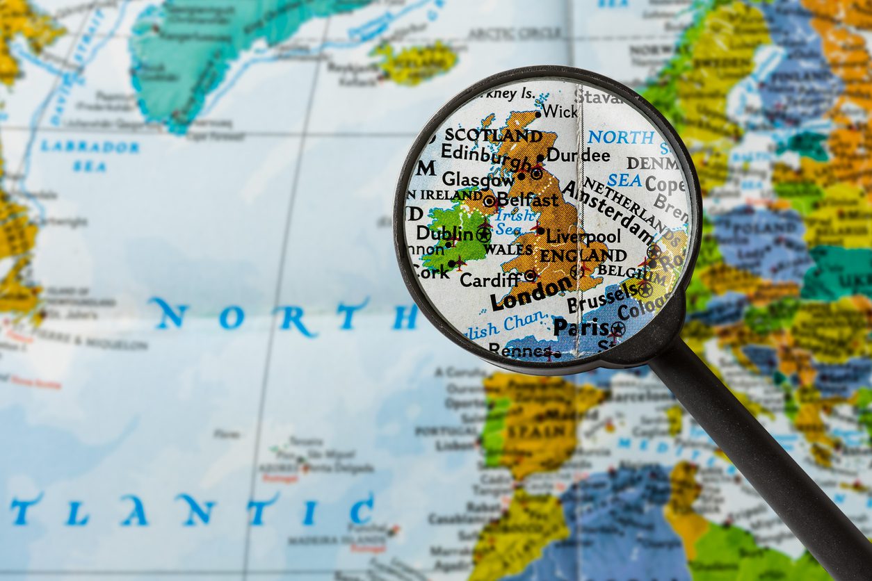 Map of the UK and Ireland under a magnifying glass