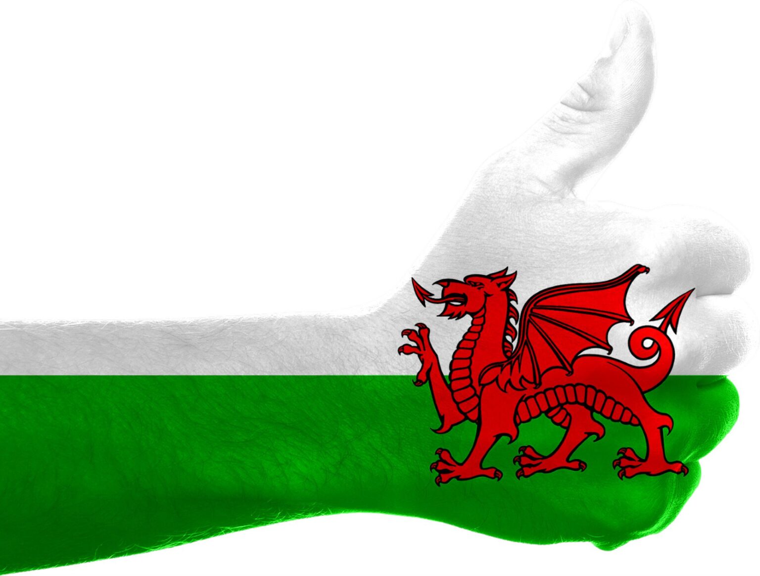 Wales flag wacky thumbs aloft