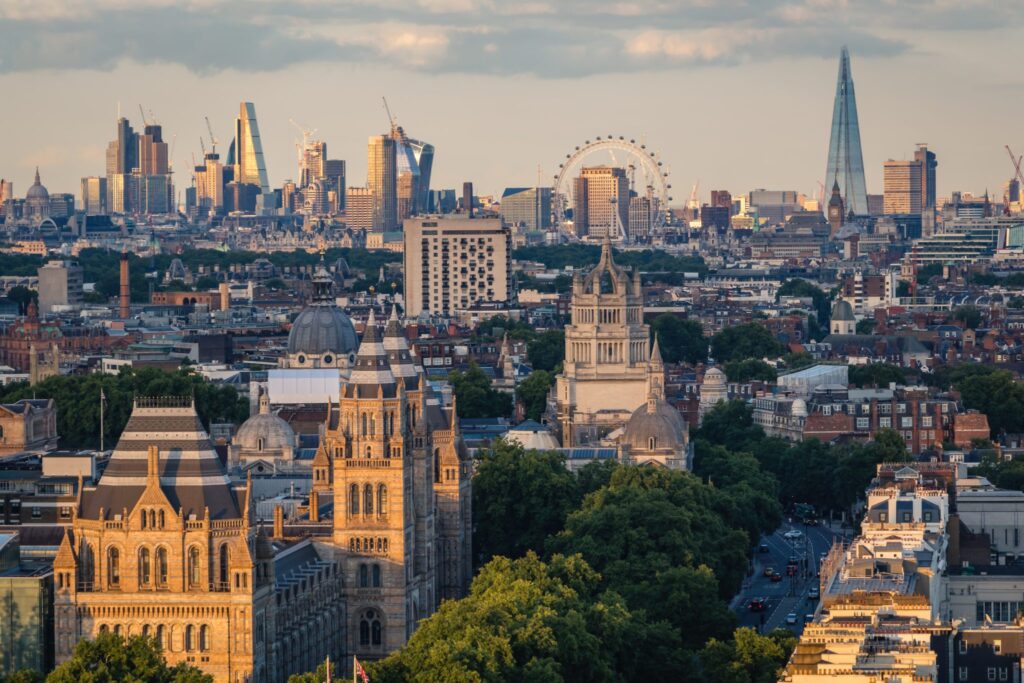 A view of the London skyline showing property developments in Kensington