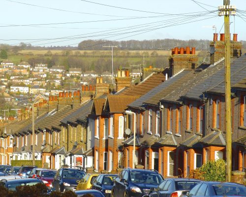A row of townhouses making up a social housing estate in the UK